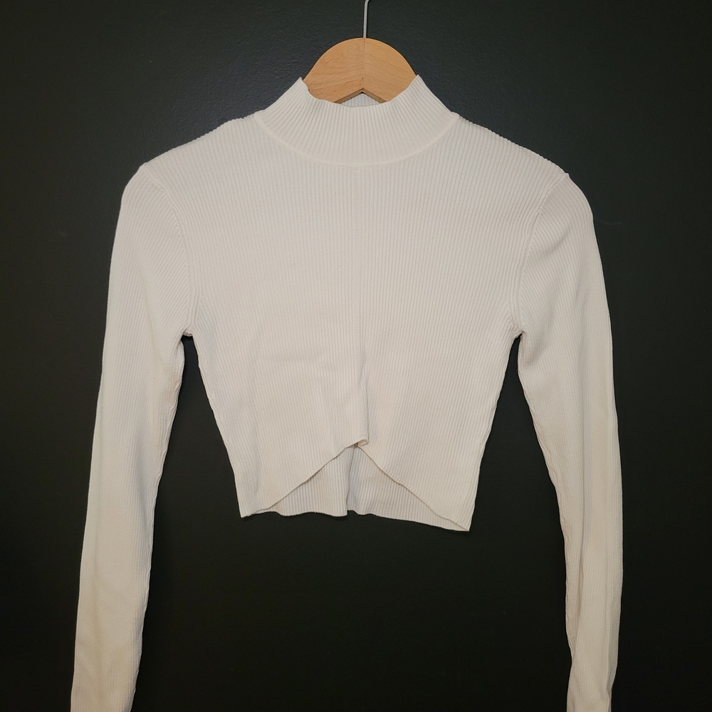 Garage Cream Ribbed Long Sleeve Crop Top